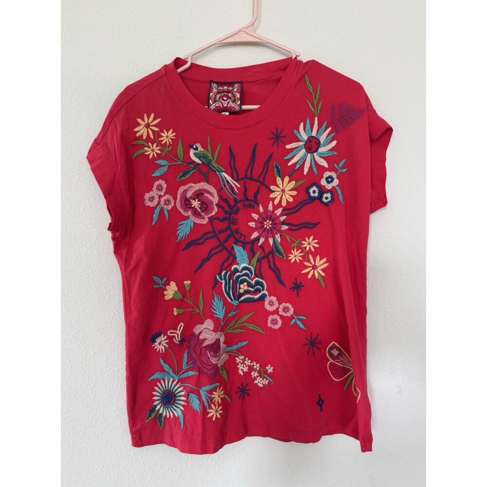 Johnny Was Arla Embroidered Cotton Top Live By The Sun T Shirt Boho Floral SZ S - Picture 5 of 11